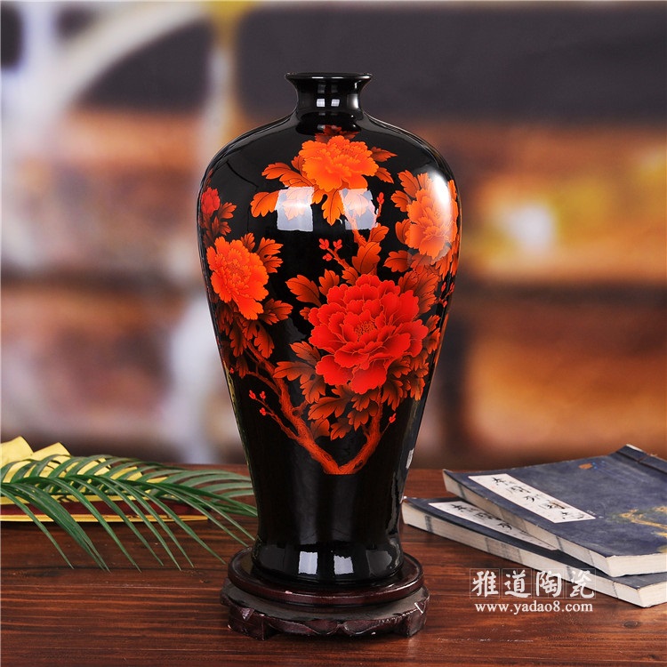 景德镇陶瓷高档水晶釉梅瓶（黑色）
