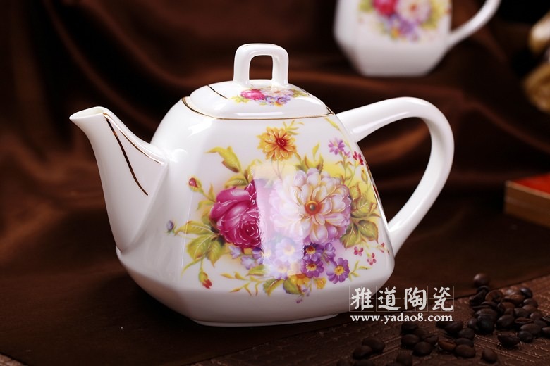 方型花团锦簇式咖啡具（咖啡壶）