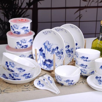 景德镇青花陶瓷餐具21头经典和为贵餐具