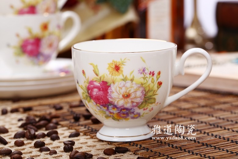 景德镇欧式陶瓷咖啡具花簇锦锈