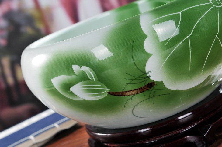 景德镇陶瓷鱼缸绿釉荷叶水仙盆