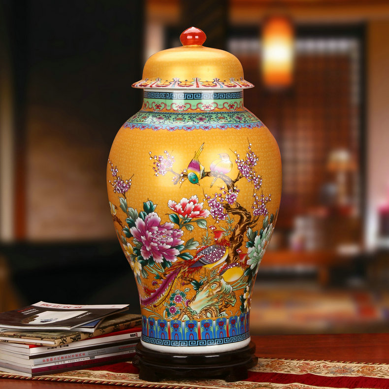 珐琅彩陶瓷将军罐工艺品花瓶