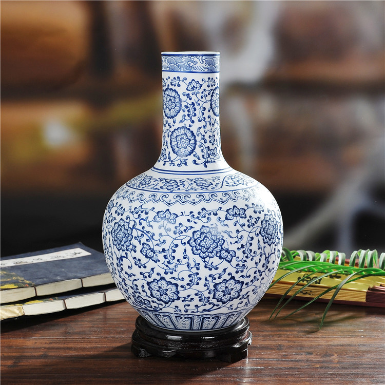 景德镇陶瓷哑光青花瓷花瓶