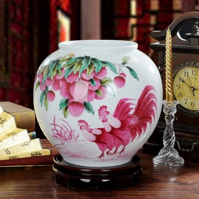 观赏花瓶 景德镇陶瓷大师全手绘花瓶 吉庆连年