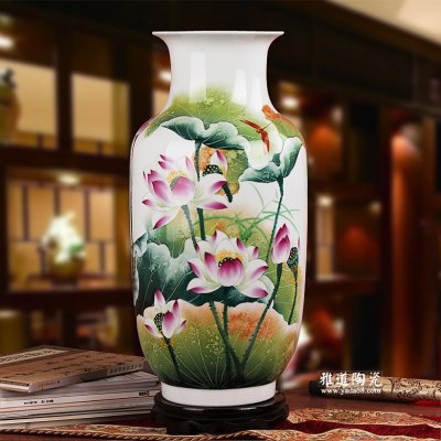 室内装饰花瓶 名家俞金喜手绘陶瓷花瓶 荷花