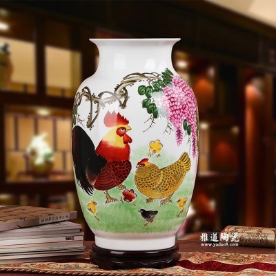 陶瓷工艺品花瓶 名家手绘花瓶 全家福