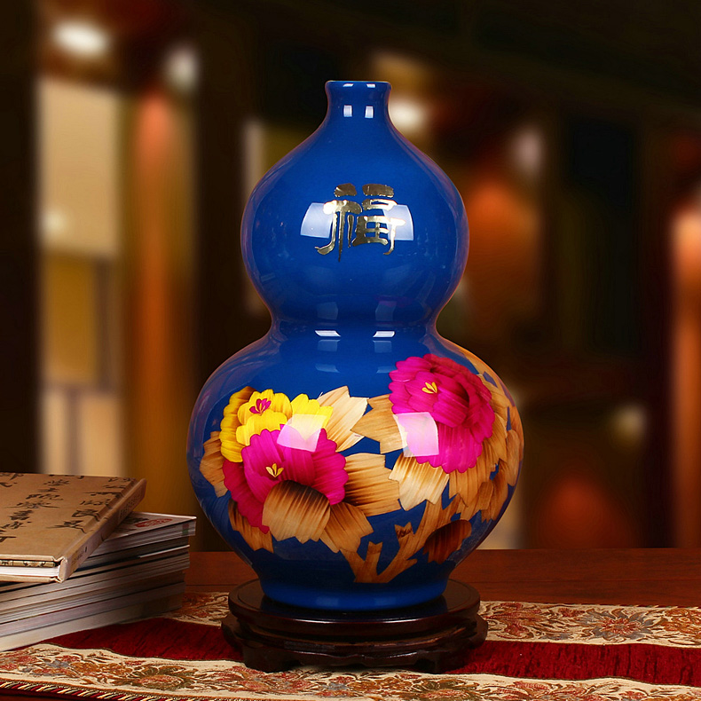 高档蓝色麦秆葫芦花瓶
