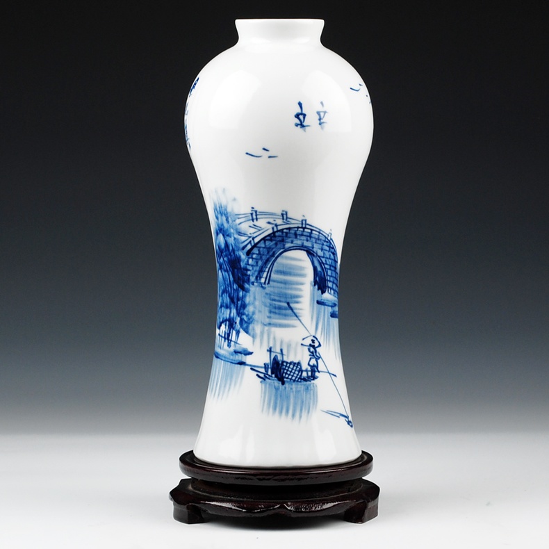 景德镇陶瓷青花手绘写意花瓶
