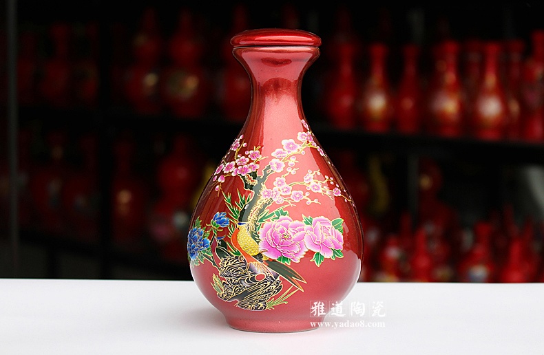景德镇水晶釉1斤装陶瓷酒瓶-红色款