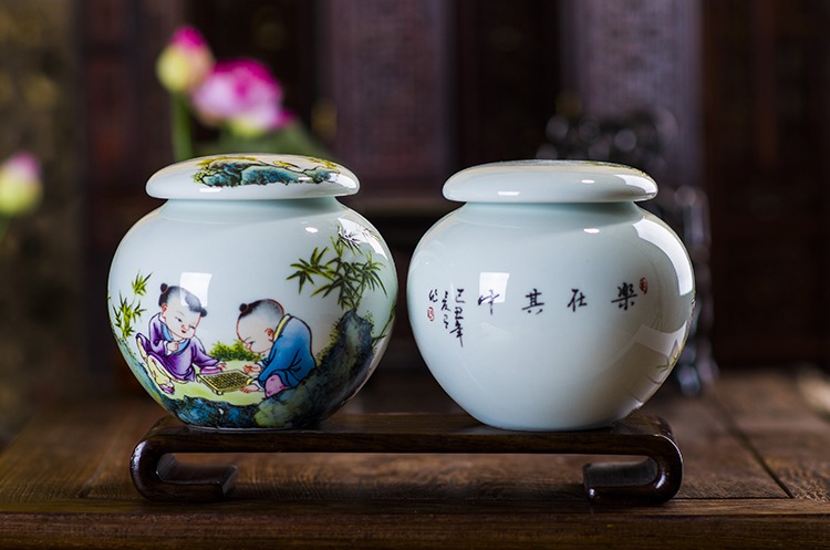景德镇粉彩陶瓷茶叶罐-款式一正反面