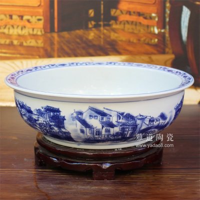 青花陶瓷和面盆凉菜盆江南水乡