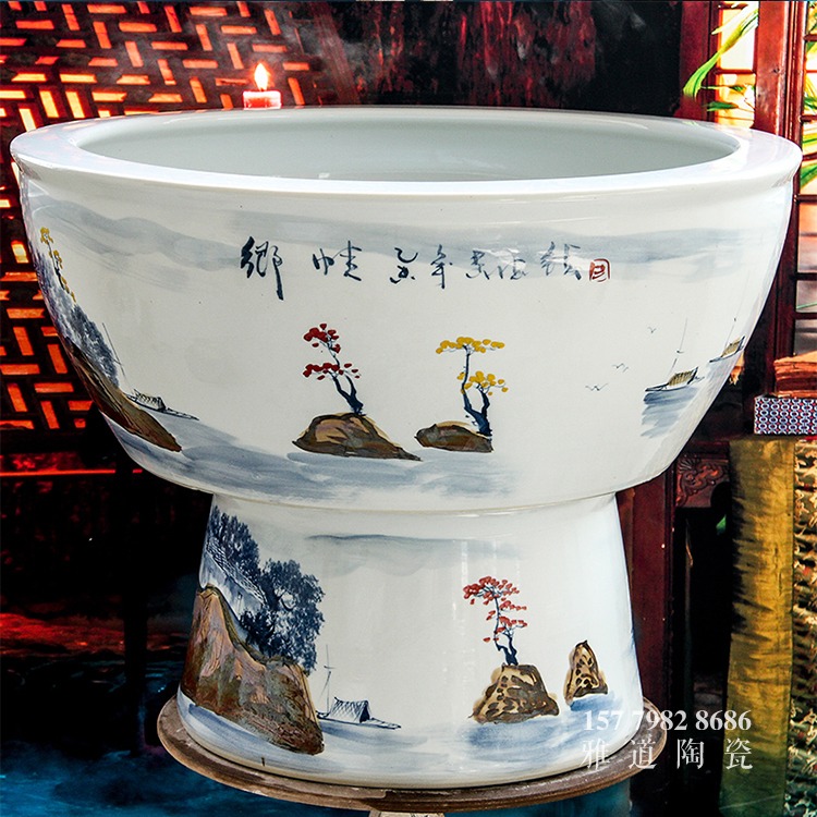 景德镇陶瓷大鱼缸手绘乡情-背面