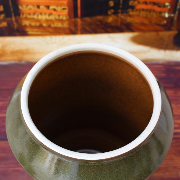 50斤茶叶末陶瓷米缸带盖储物罐-口部