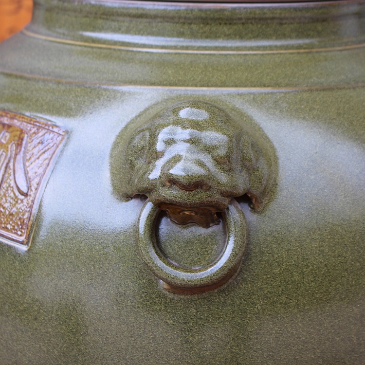 带密封圈狮子头茶叶末陶瓷酒坛-狮子头