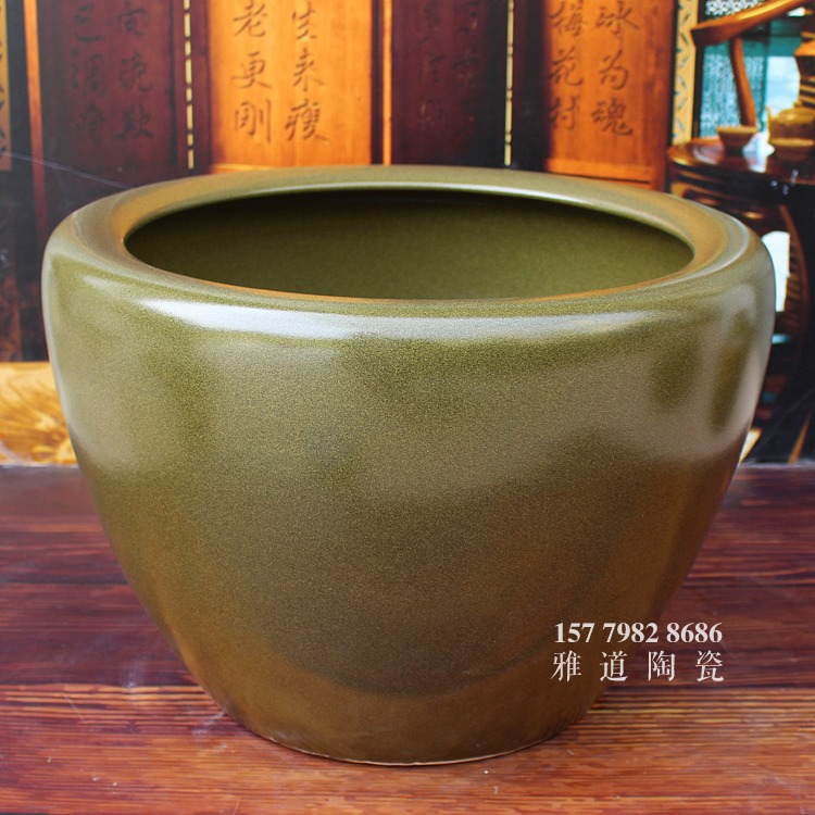 景德镇茶叶末陶瓷水缸鱼缸-背面