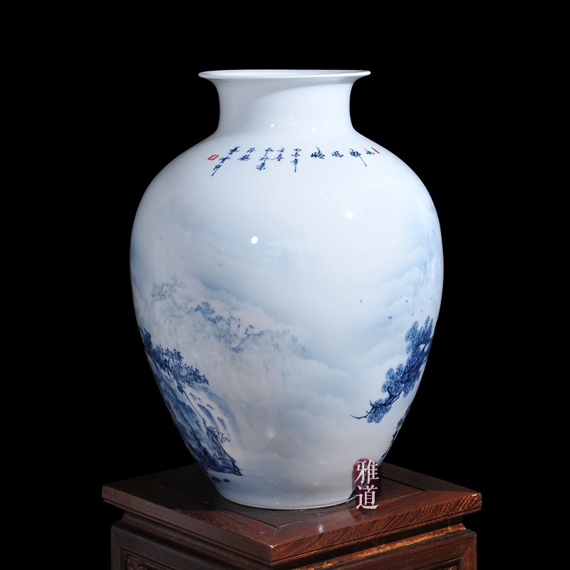 陶瓷花瓶定做王云喜手绘青花瓷山乡风情-背面