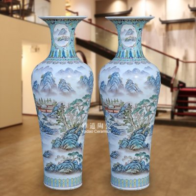 景德镇手绘粉彩山水观音陶瓷大花瓶