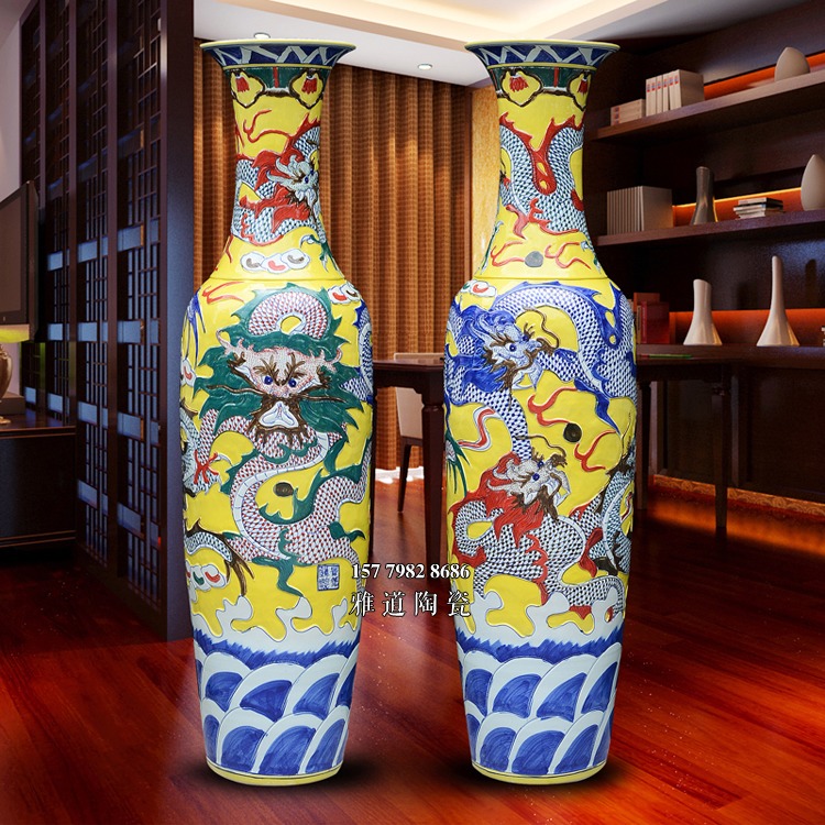 景德镇陶瓷高档手工雕刻龙纹大花瓶细节图