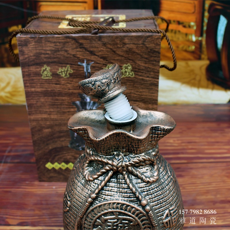 3斤5斤古色福袋陶瓷酒坛礼盒装