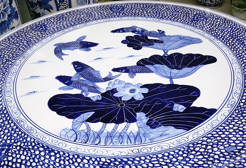 景德镇户外庭院中式陶瓷桌荷花鱼