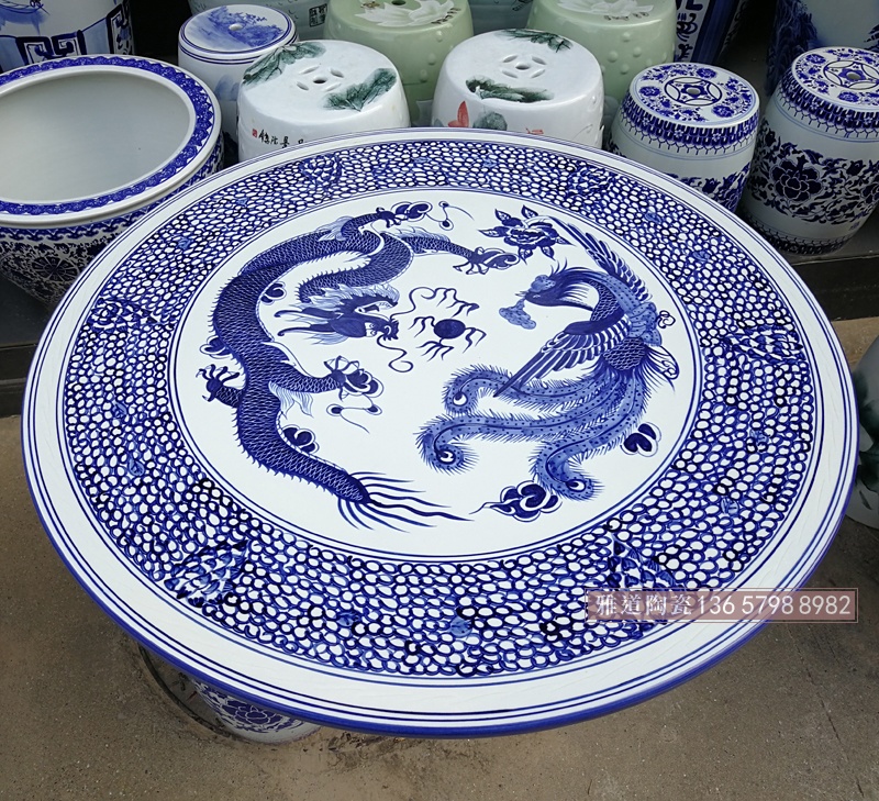 景德镇青花手绘龙凤中式陶瓷桌凳