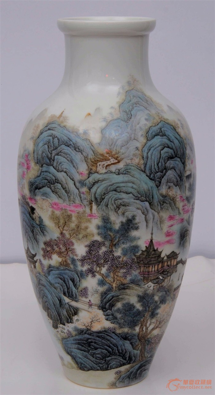 山水陶瓷彩釉瓷瓶