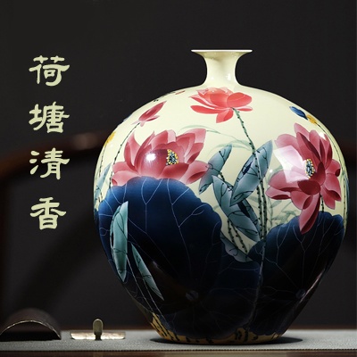 景德镇陶瓷名家手绘中式客厅花瓶摆