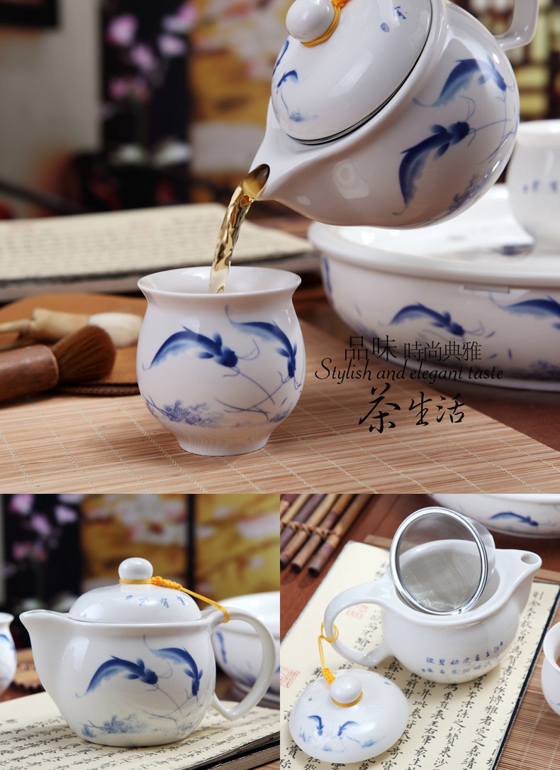 景德镇陶瓷茶具套装年年有余细节图