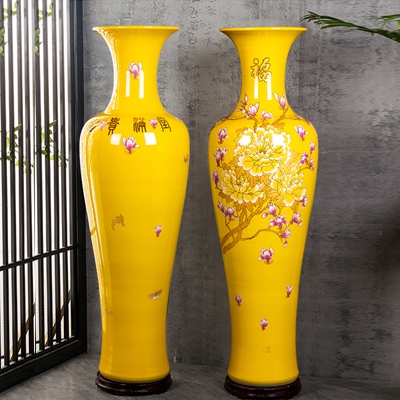 黄色牡丹花开富贵落地客厅大花瓶摆件