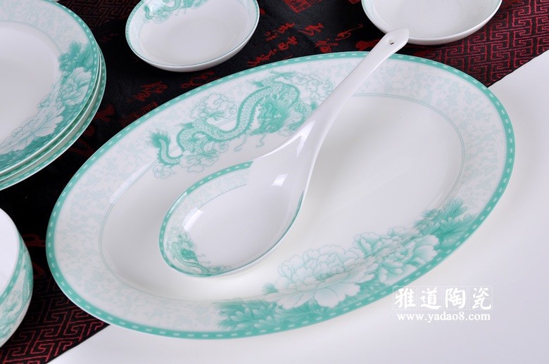 绿色牡丹龙高温陶瓷餐具-大勺