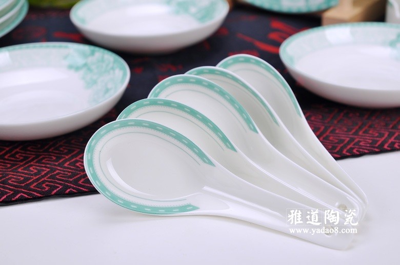 绿色牡丹龙高温陶瓷餐具-勺子