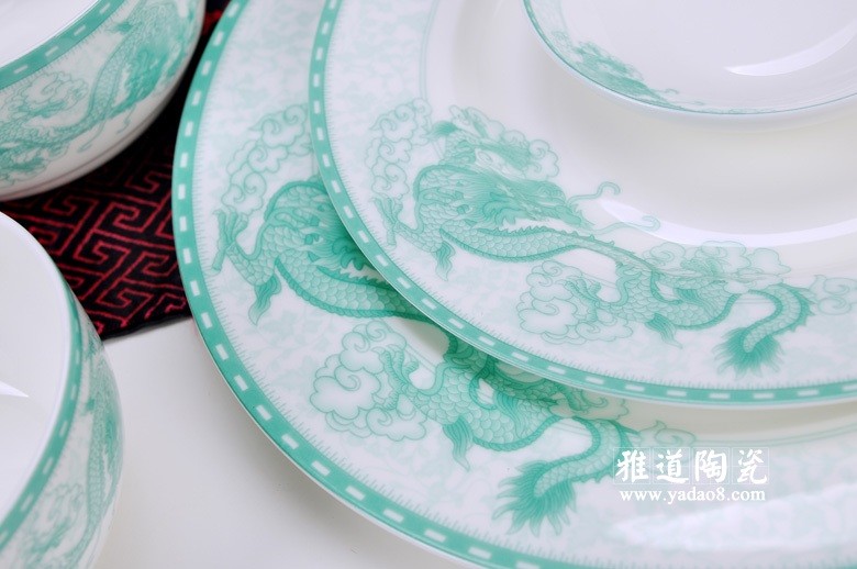 绿色牡丹龙高温陶瓷餐具-细节图