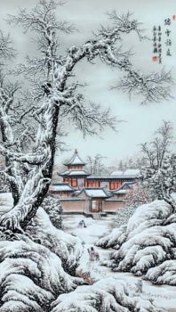 景德镇粉彩雪景山水画构图