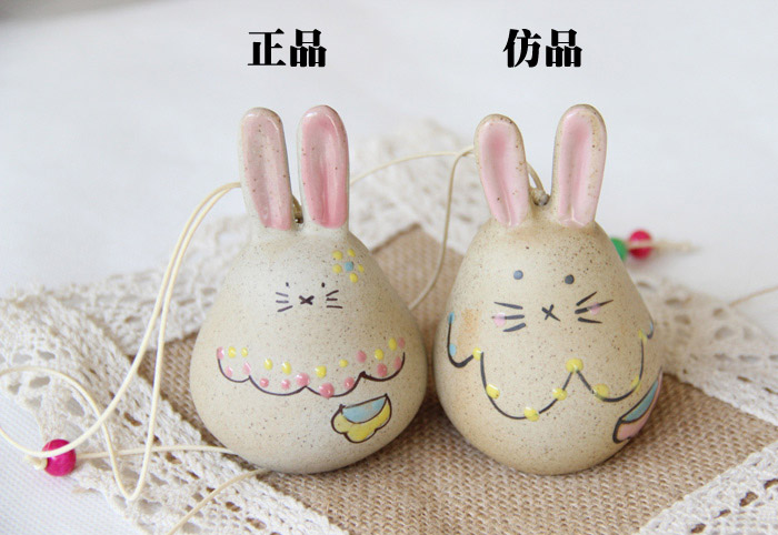 日式长耳朵兔子陶瓷风铃批发