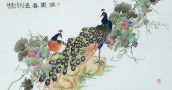 釉上彩工笔花鸟光与彩的结合