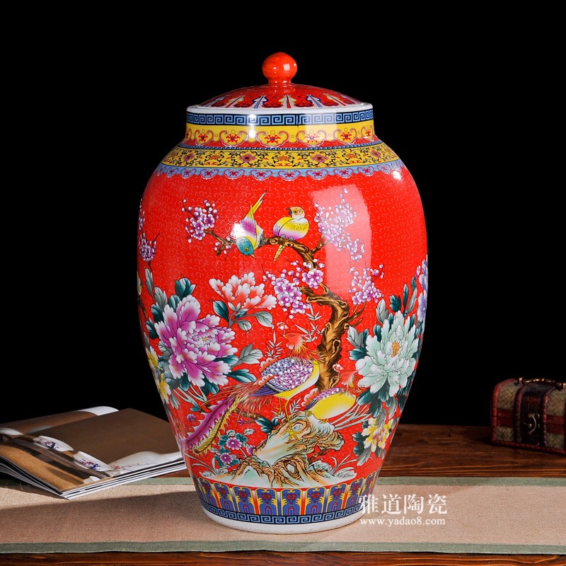 50斤珐琅彩富贵花鸟陶瓷米缸