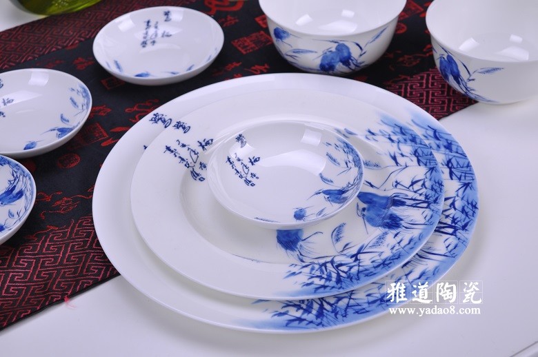 景德镇釉中彩餐具套装鹭栖56头餐具