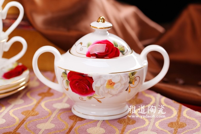 景德镇欧式骨质瓷咖啡具红玫瑰