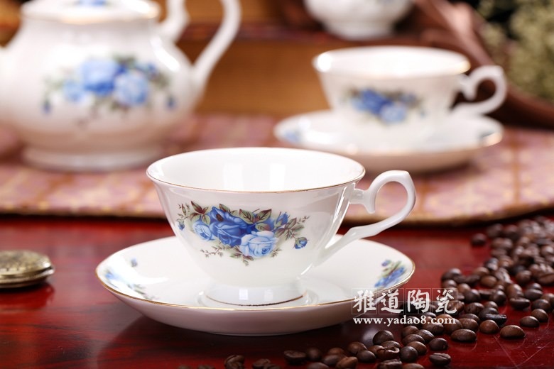景德镇高档骨瓷咖啡具英式蓝玫瑰