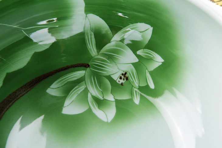 景德镇陶瓷鱼缸绿釉荷叶水仙盆