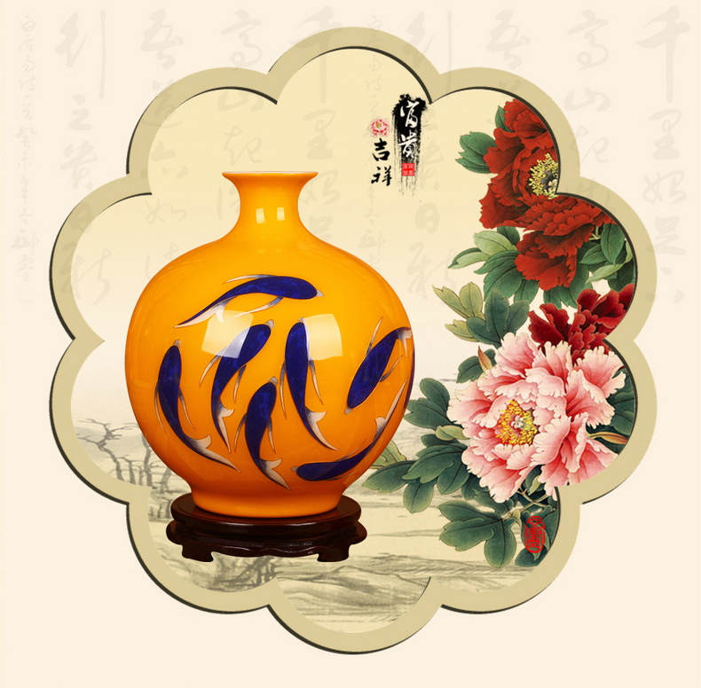 景德镇陶瓷金丝麦秆年年有鱼工艺品摆件