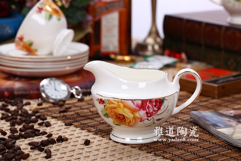 景德镇陶瓷欧式礼品咖啡具套装黄玫瑰