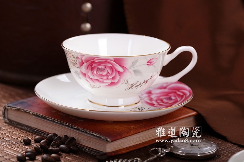景德镇高档礼品陶瓷咖啡具套装欧式玖玫瑰