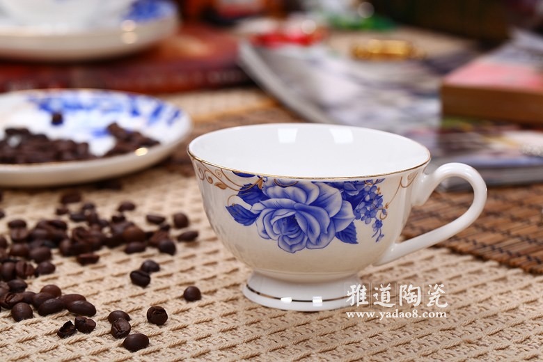 景德镇青花陶瓷咖啡具套装欧式玫瑰