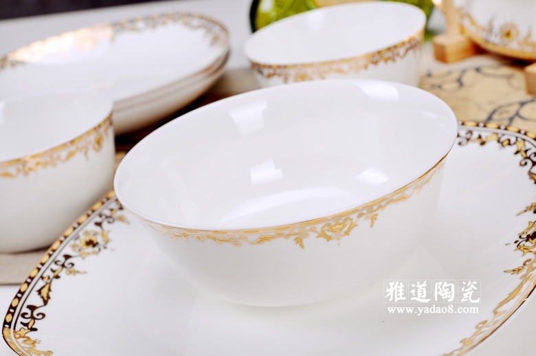 景德镇陶瓷韩式餐具套装描金黄金甲