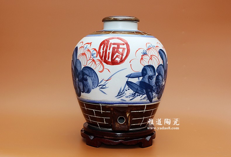 景德镇工艺手绘20斤装酒坛子荷花款