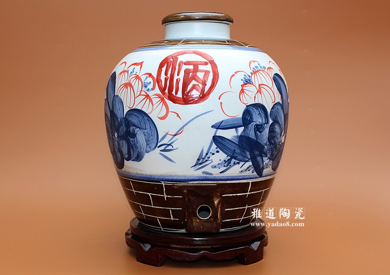 景德镇工艺手绘20斤装酒坛子荷花款