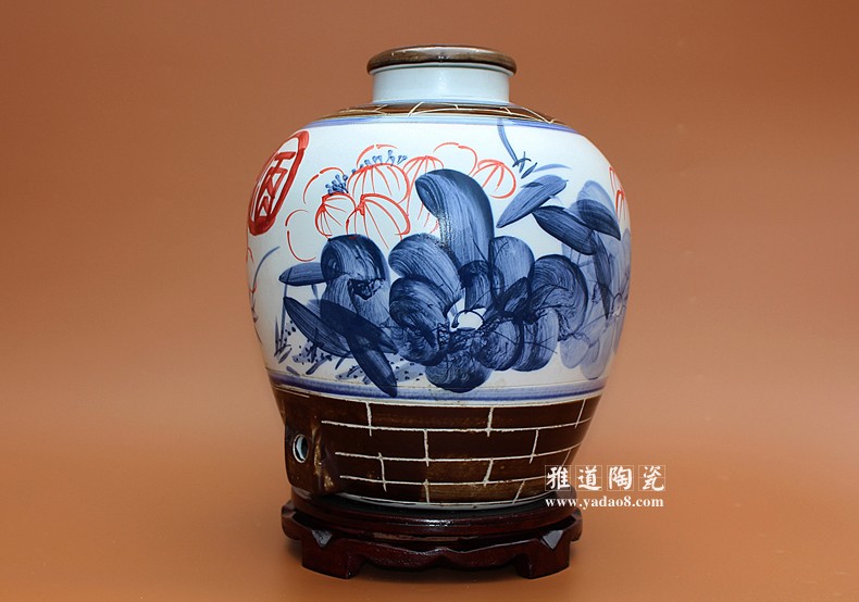 景德镇工艺手绘20斤装酒坛子荷花款