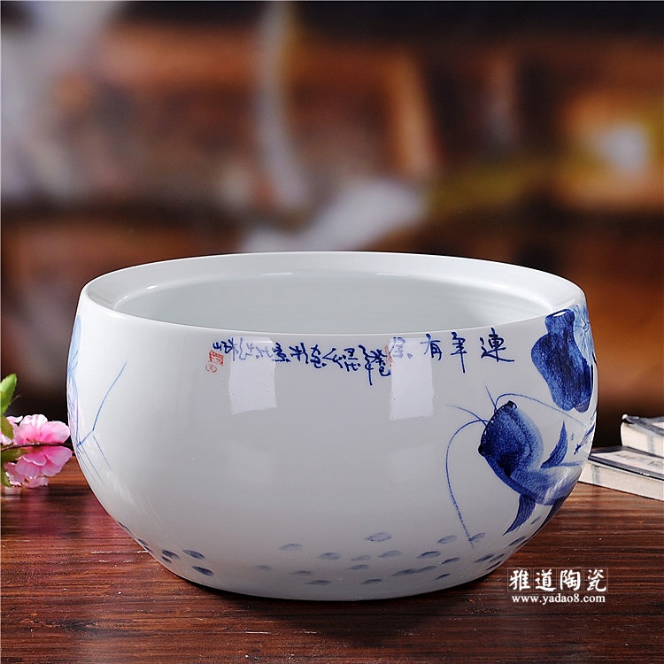景德镇陶瓷手绘釉下彩青花瓷鱼缸年年有余 景德镇陶瓷手绘釉下彩青花瓷鱼缸年年有余
