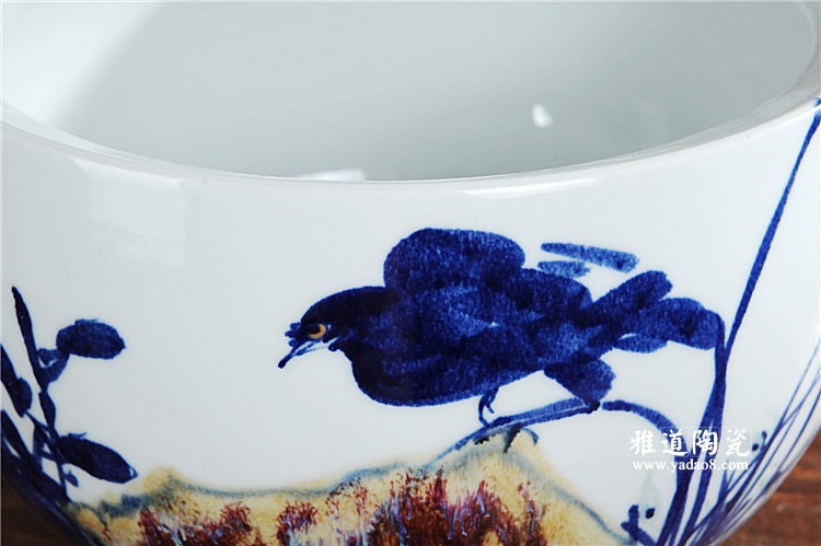 景德镇陶瓷手绘琅红菊花陶瓷金鱼缸